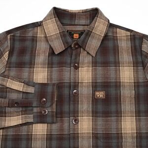 FB County Checker‎ Work Shirt Mens Small Brown Plaid Long Sleeve Heavyweight EUC